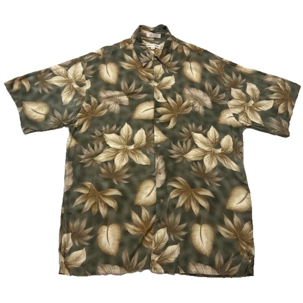 Pierre Cardin Men's Hawaiian Short Sleeve Button Down Rayon Shirt Green - Size L